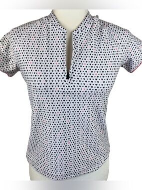 Zoic Women’s Athletic Top Mini Heart Print Back Pocket Short Sleeve Size Large